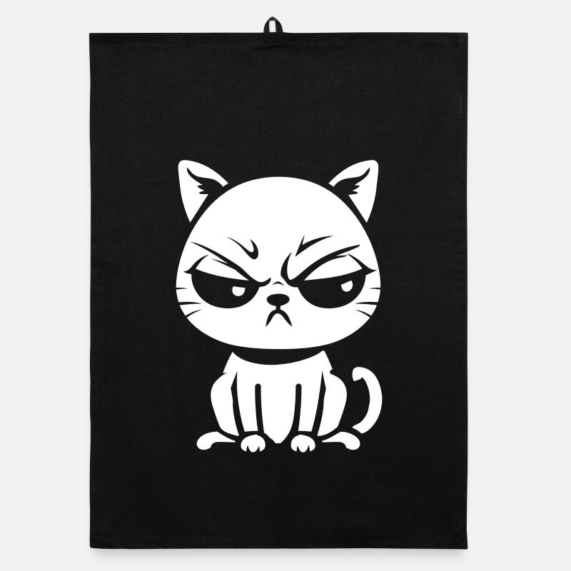 Chat bougon noir et blanc Torchon bio