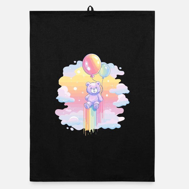 Pastel Bear Balloon Flight Organic dish towel