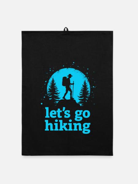 Let's go hiking Bergsteiger Wanderer Silhouette - Organic Geschirrtuch - Schwarz - Vorne