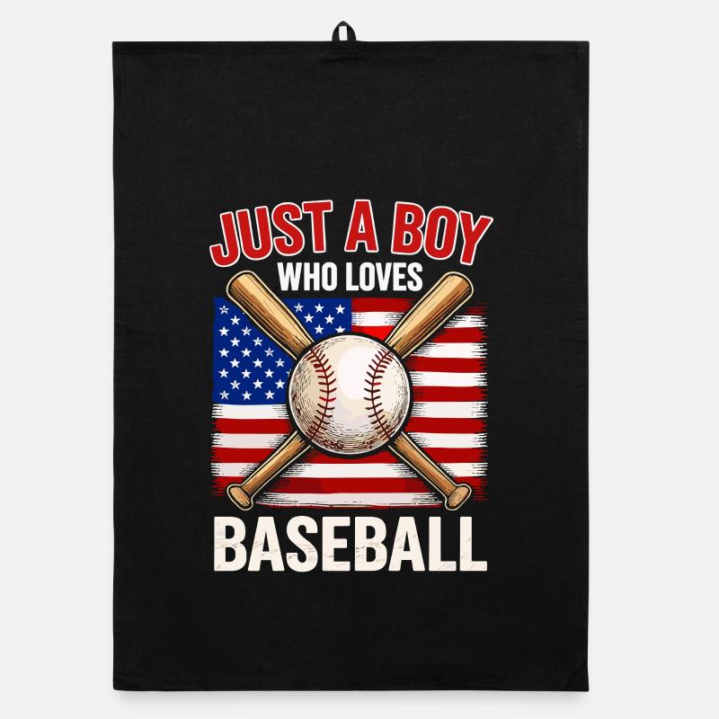 Garçon adore le baseball et le drapeau Torchon bio