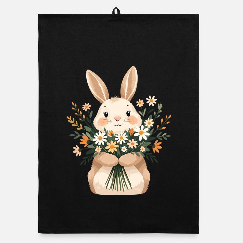 Bunny with spring bouquet Organic dish towel