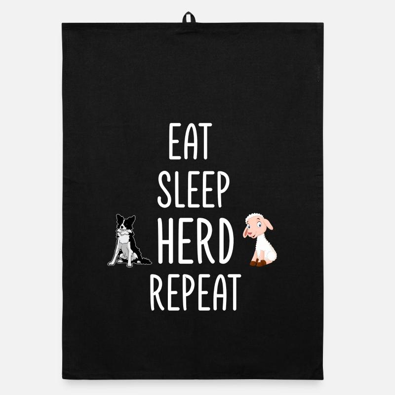 Eat Sleep Herd Repeat Border Collie Sheep Organic dish towel