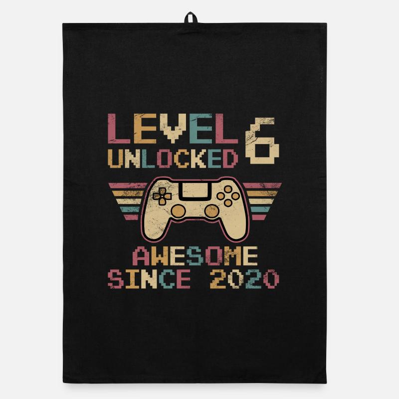 6th Birthday 6 Years Level 6 Unlocked Gift Organic dish towel