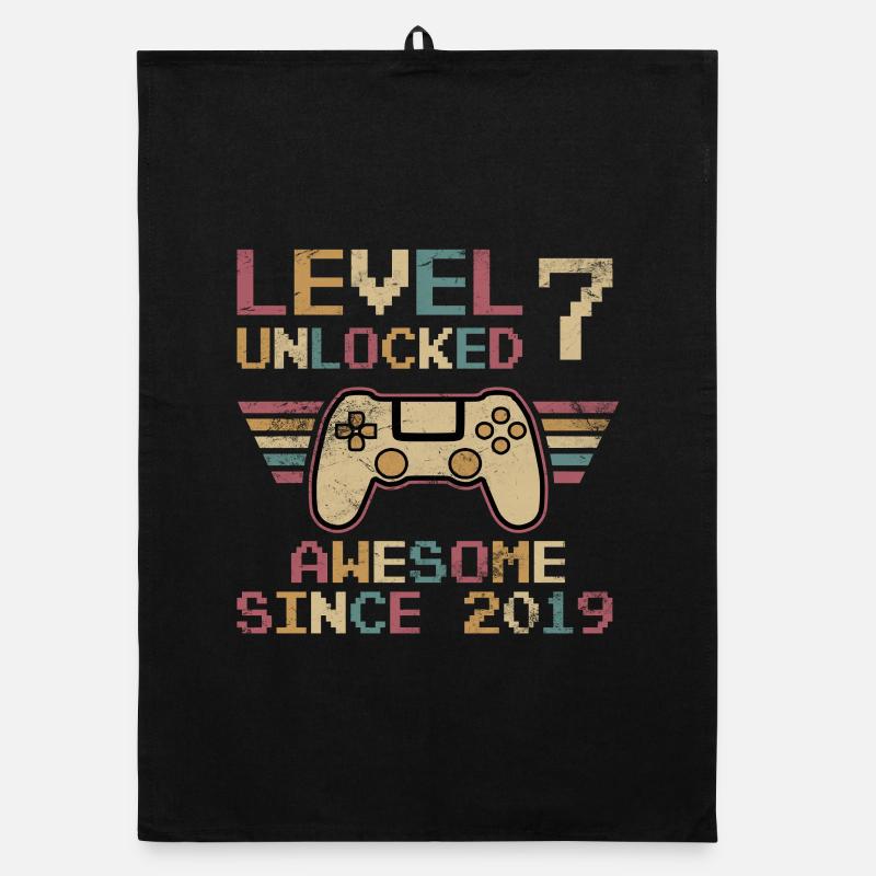 7th Birthday Level Unlocked Organic dish towel