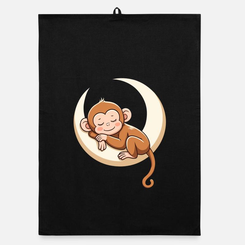 Sleeping monkey on moon pillow Organic dish towel