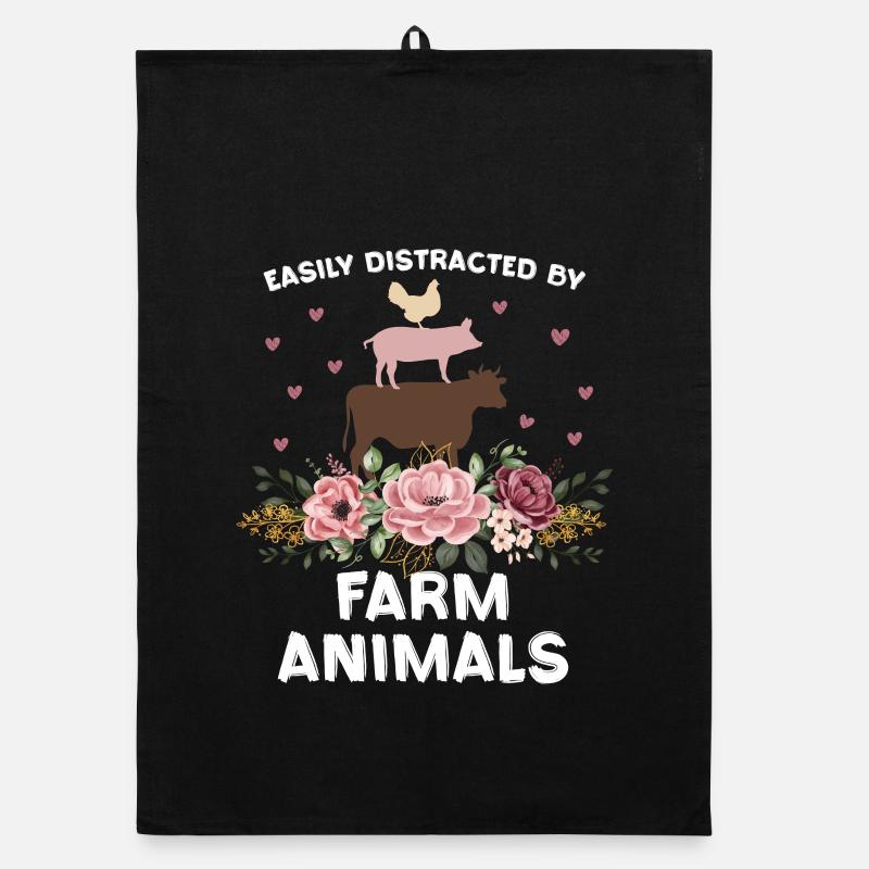 Animaux de ferme avec des fleurs : humour Torchon bio