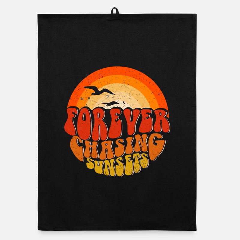 Forever Chasing Sunsets Retro Emblem Organic dish towel