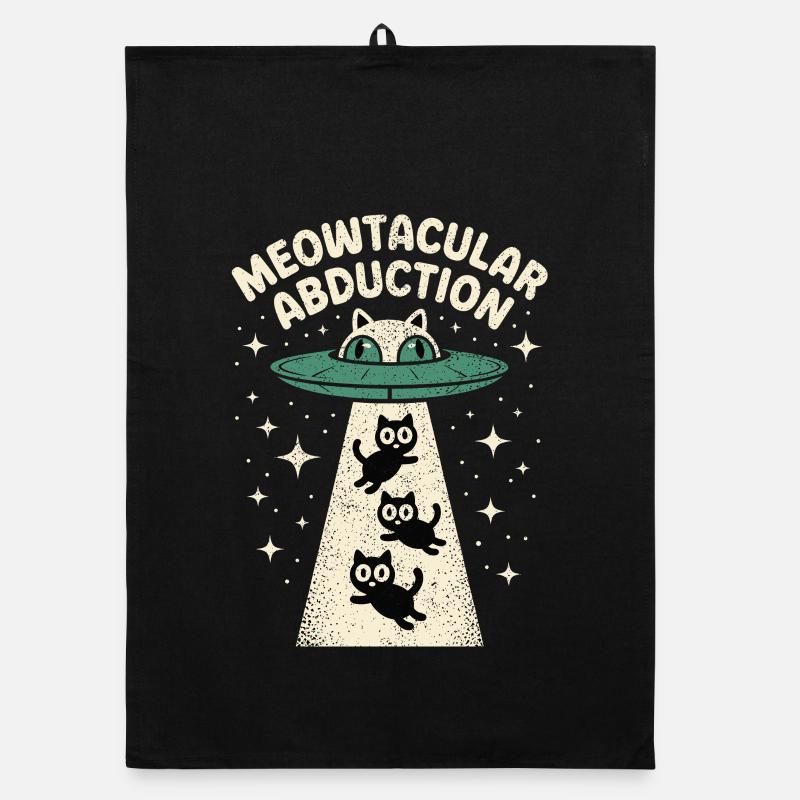 Funny Cat Alien Abduction  Organic dish towel