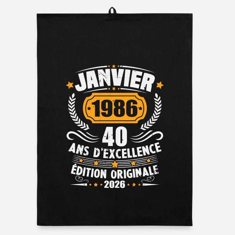 Vintage Janvier 1986 Cadeau D'anniversaire 40 Ans Torchon bio