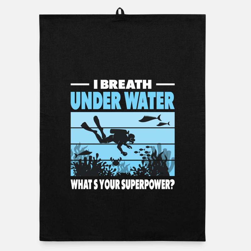 Funny diver design Organic dish towel