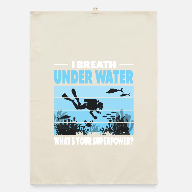 Funny diver design Organic dish towel
