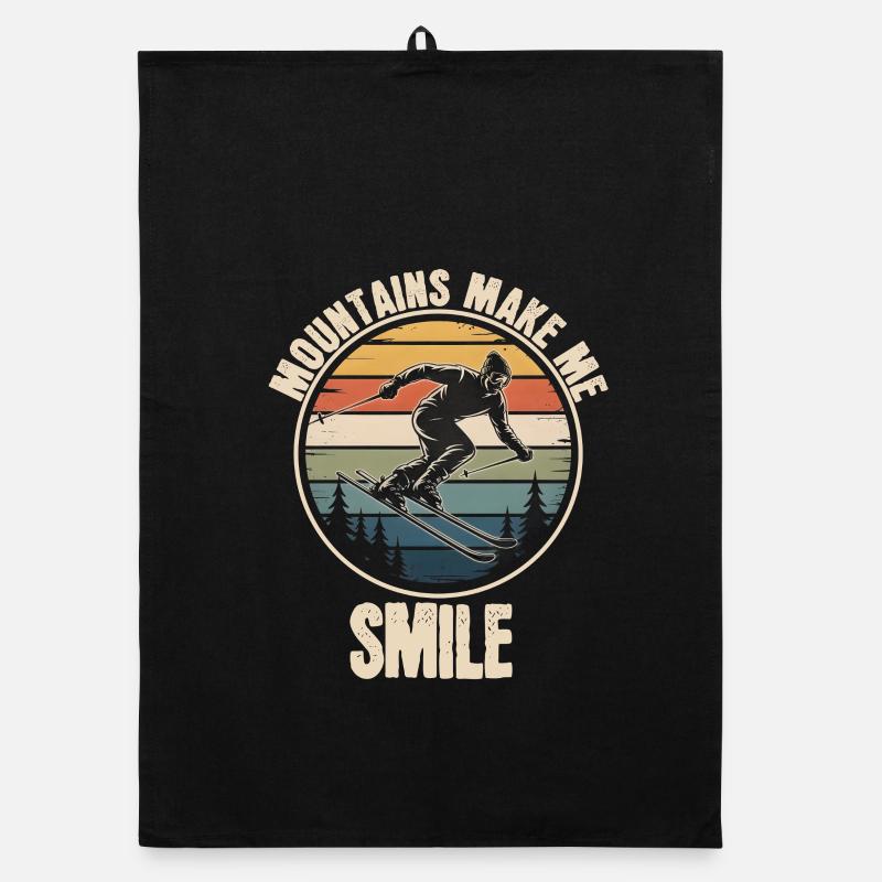 Mountains Make Me Smile Retro Skiing Organic dish towel