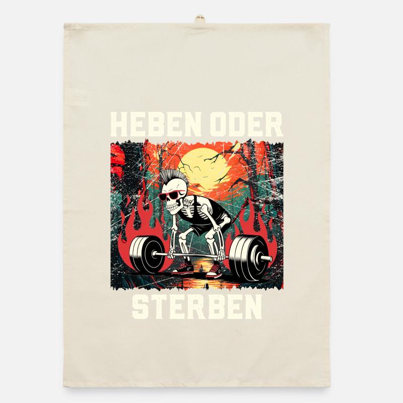 Kraftsportler HEBEN ODER STERBEN Lustiges Organic Geschirrtuch