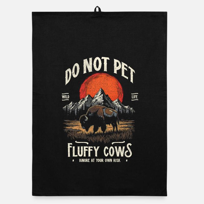 Vintage Buffalo Do Not Pet Fluffy Cows Funny Bison Organic dish towel