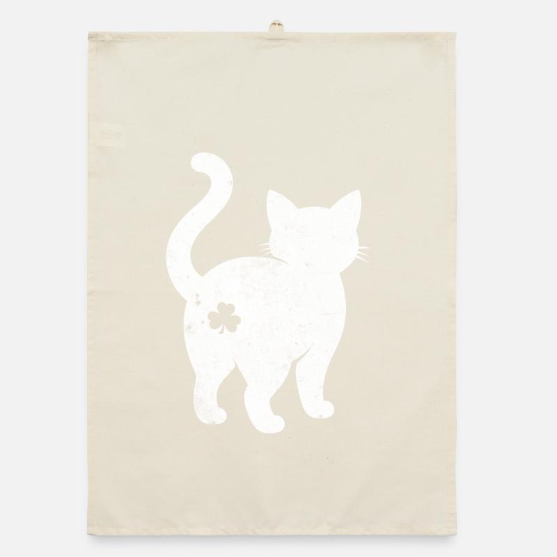 Silhouette de chat avec trèfle Torchon bio