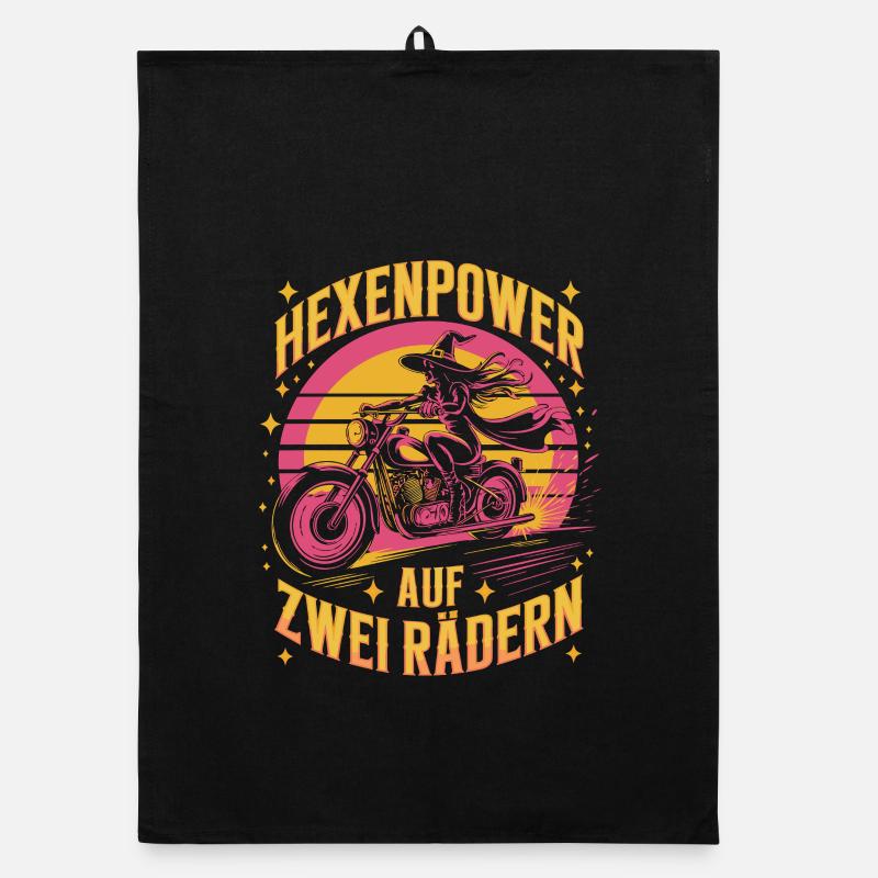 Witch Power On Two Wheels Motorcycle Witch Retro Organic dish towel