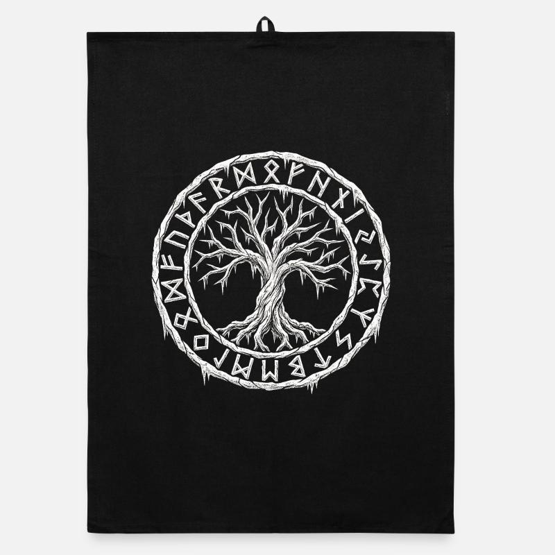 Yggdrasil Rune Circle - World Tree Futhark Organic dish towel