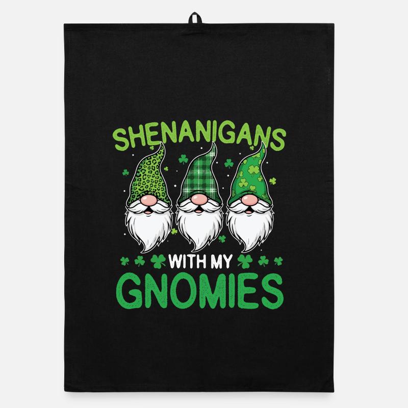 Streiche mit meinen Gnomen St. Patrick's - Organic Geschirrtuch - Schwarz