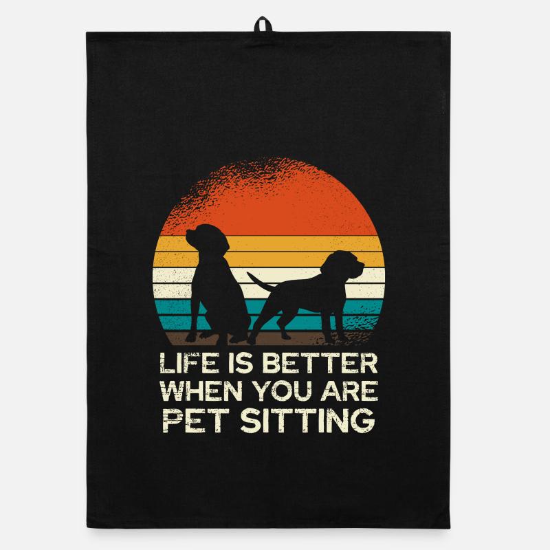 Retro Dog Sitting Sunset Organic dish towel