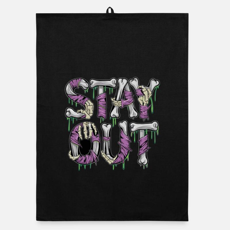 Stay Out Skeleton Bone Horror Saying Horror Organic dish towel