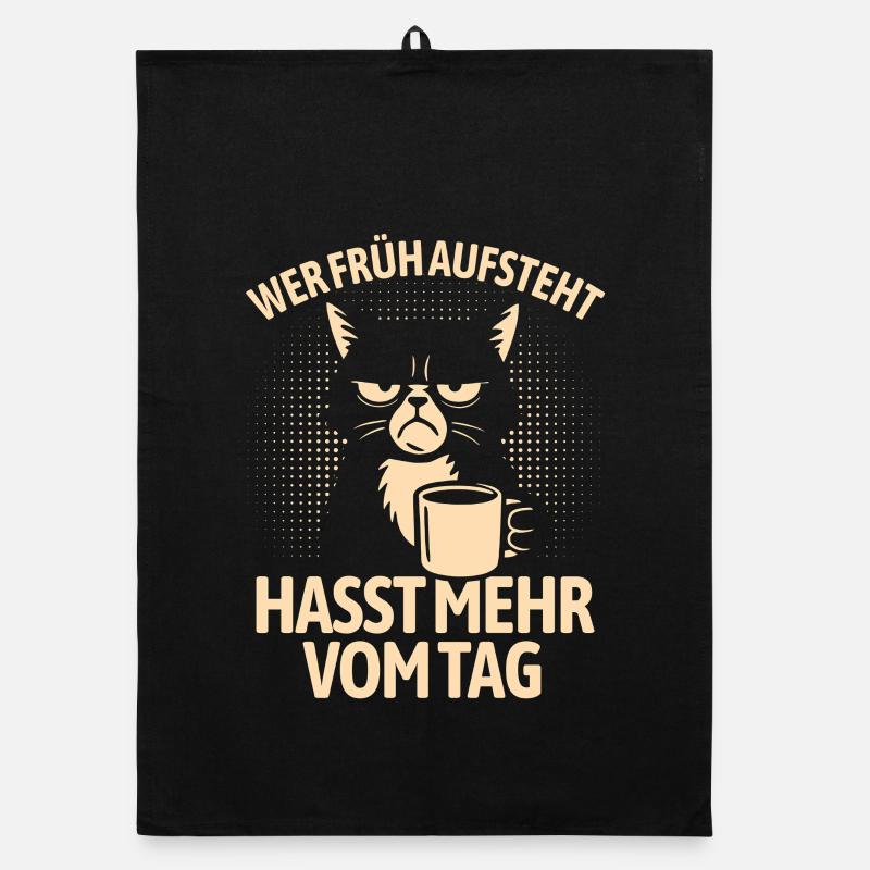Katze - Wer früh aufsteht hasst mehr vom Tag Organic Geschirrtuch