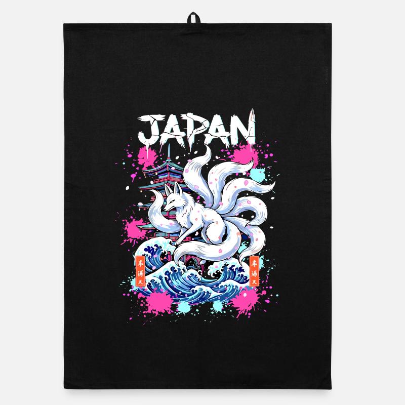 Kitsune Japan Pagode – Anime Fuchsgeist  Organic Geschirrtuch