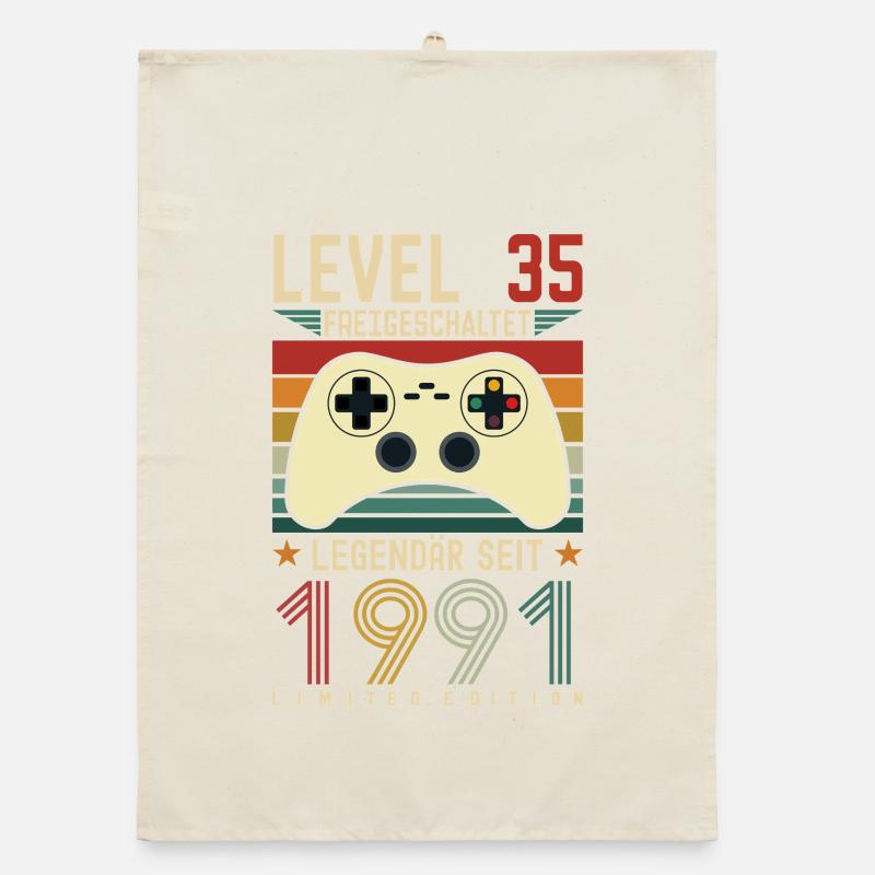 Level 35 Unlocked 35th Birthday 35 years Organic dish towel