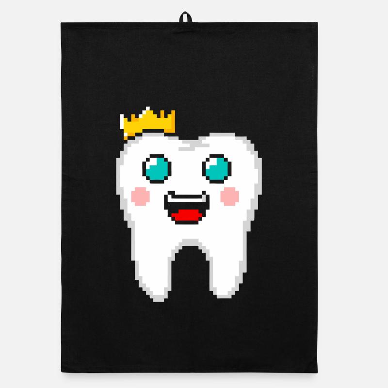 Pixel Art Dent Royale avec Couronne Torchon bio