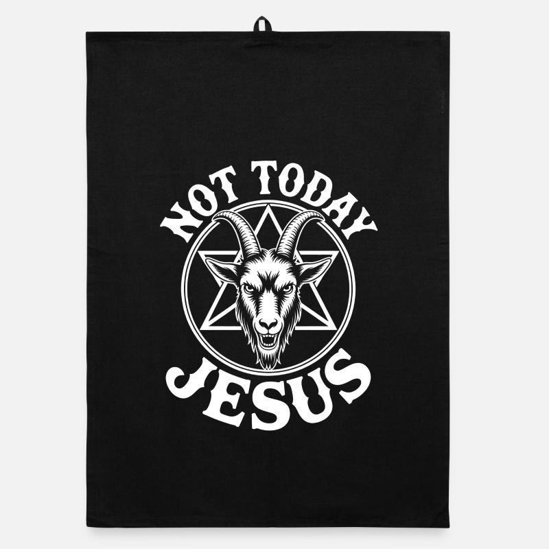 Gothic goat head with pentagram Organic dish towel