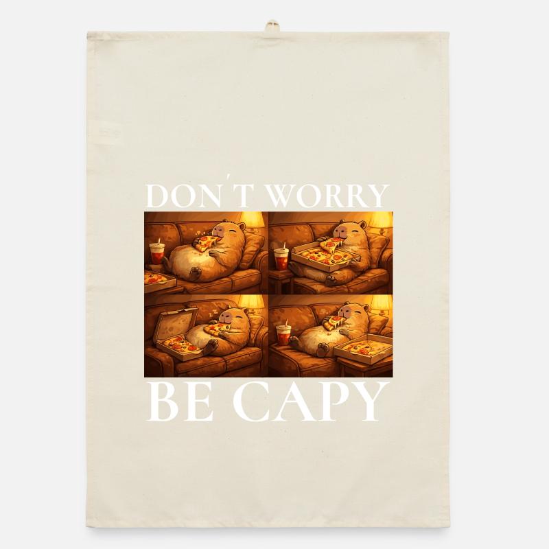 Don't Worry Capybara Pizza Capybara Motif Organic dish towel
