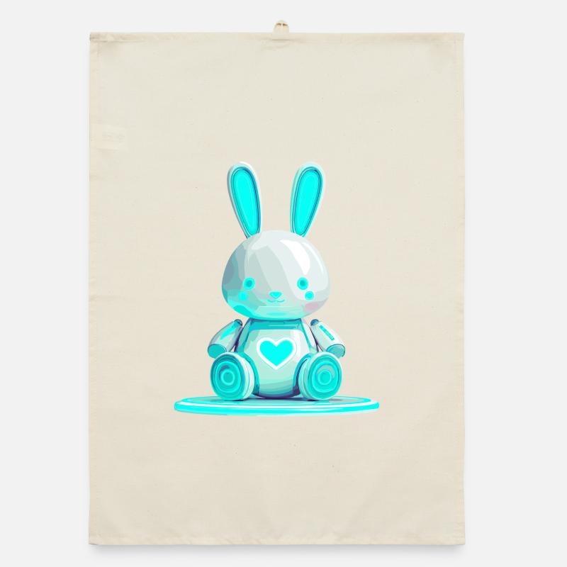 Leuchtender Bunny Roboter mit Herz Organic Geschirrtuch