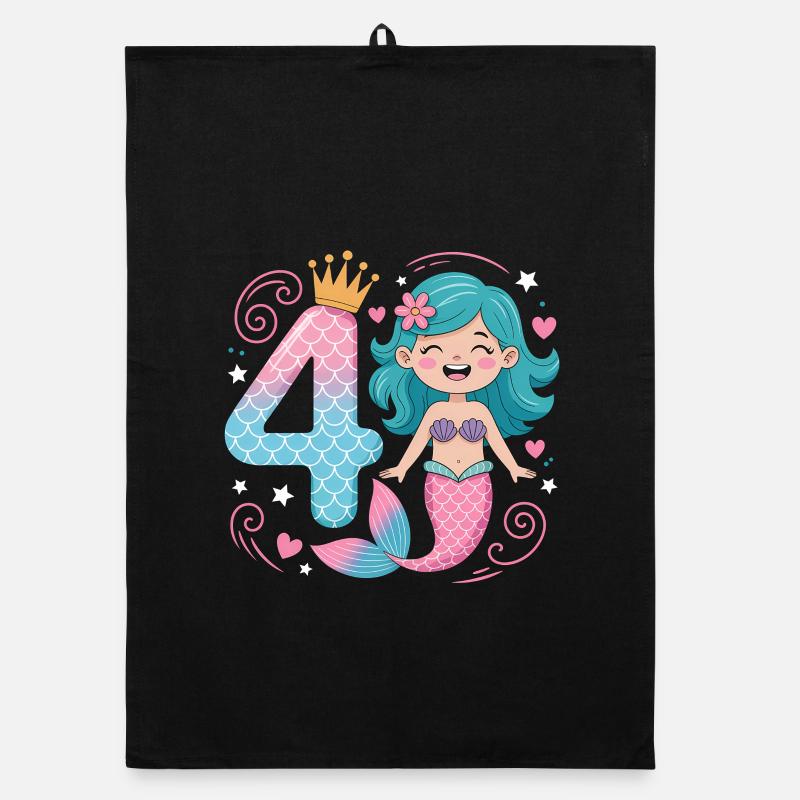 Mermaid 4th Birthday 4 Years Organic dish towel