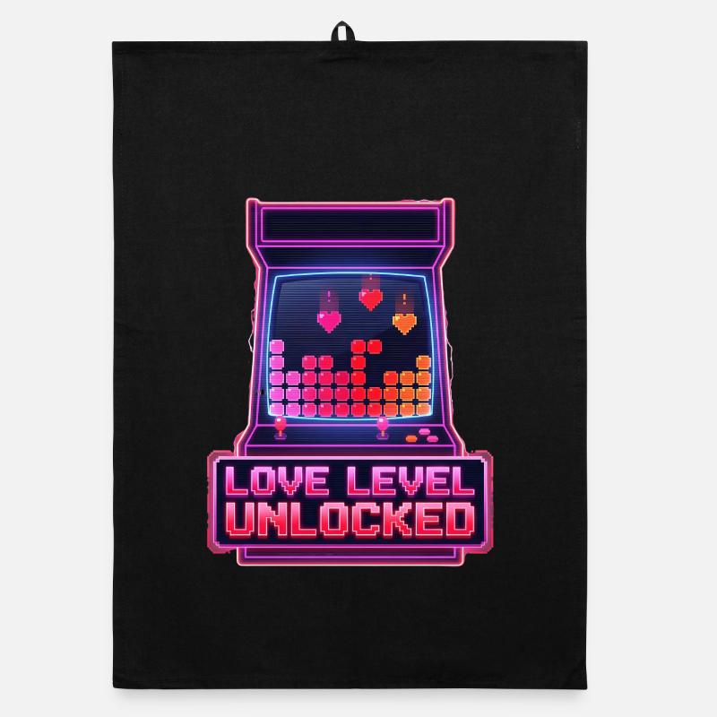  Love Level Unlocked Arcade Retro Video Game Organic dish towel