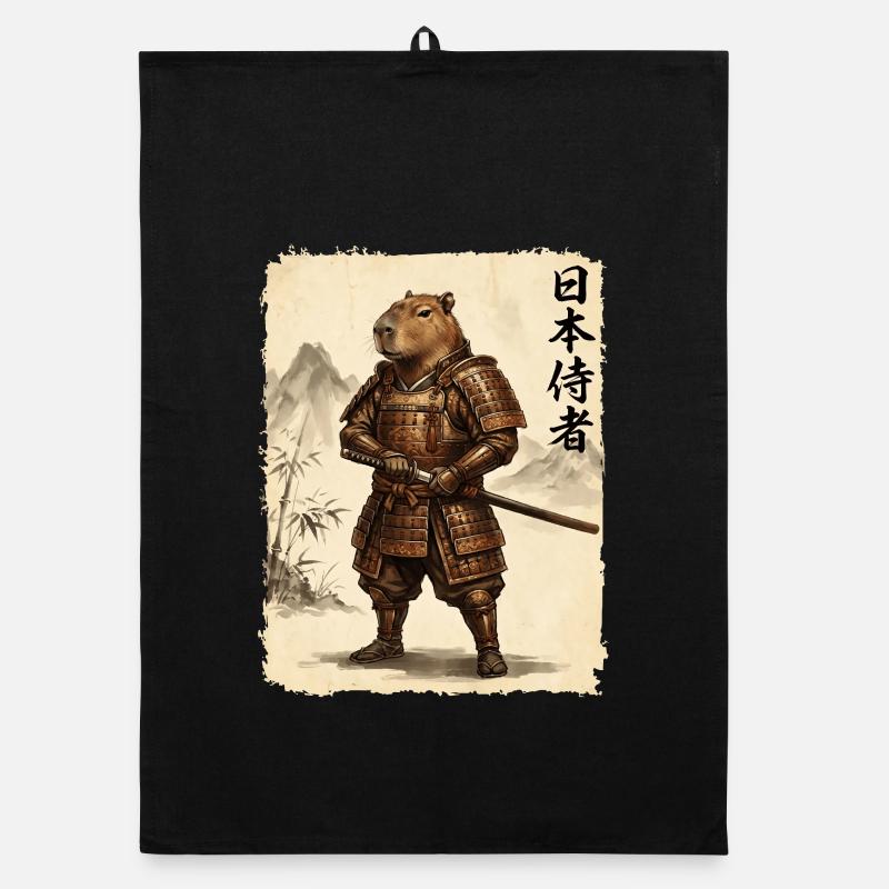 Samouraï, Capybara, Art japonais, Anime - Torchon bio - noir