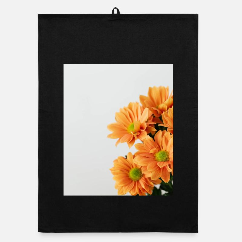 Daisy Orange Floral - Organic Geschirrtuch - Schwarz