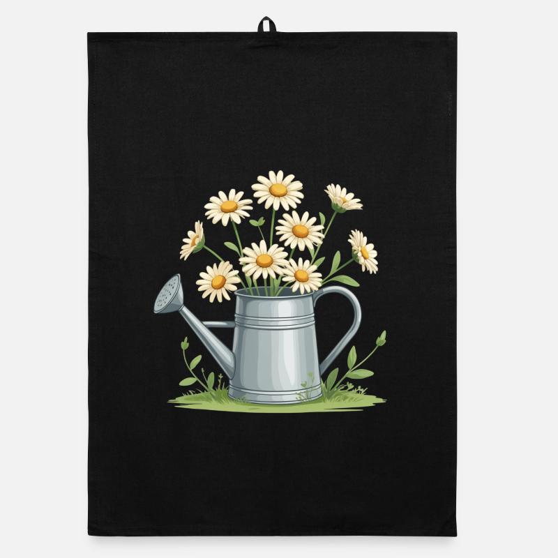 Daisies in the watering can Organic dish towel