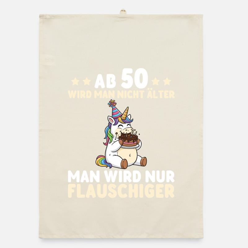 50. Geburtstag Einhorn – Man wird nur flauschiger Organic Geschirrtuch
