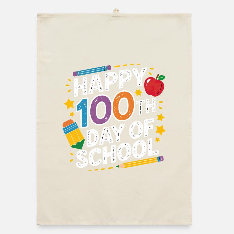 100e jour d’école Conception néon Torchon bio