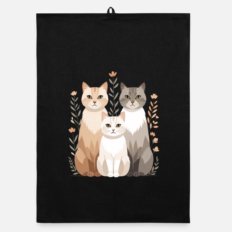 Famille de chats dans une couronne de fleurs Torchon bio