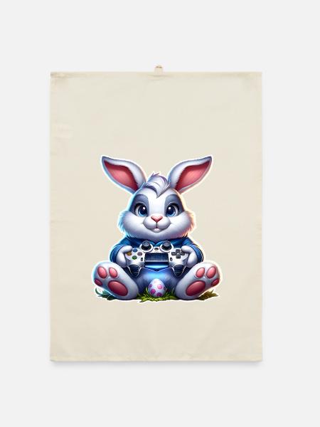 Joueur de Jeux de Lapins de Pâques - Torchon bio - nature - Devant