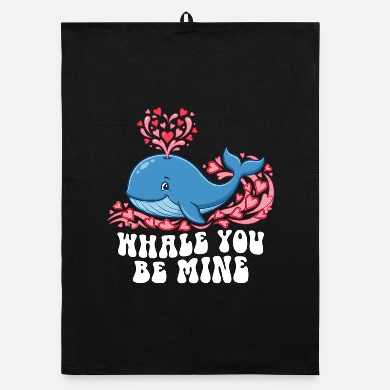 Baleine, tu sois à moi, mignon animal océanique, jeu de mots de la Saint-Valentin Torchon bio