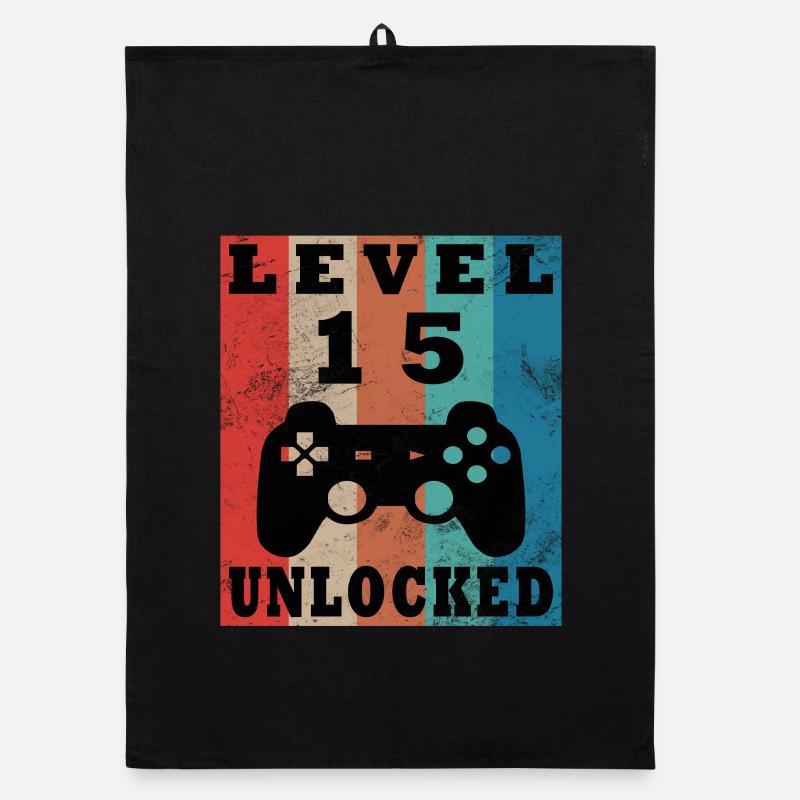 Level 15 Unlocked Retro Controller Organic dish towel