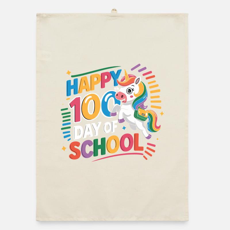 100 Tage Schule Einhorn Feier Organic Geschirrtuch
