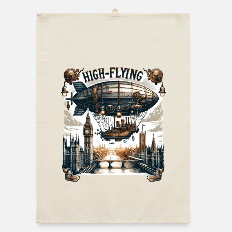 Dirigeable volant au-dessus de Londres Torchon bio
