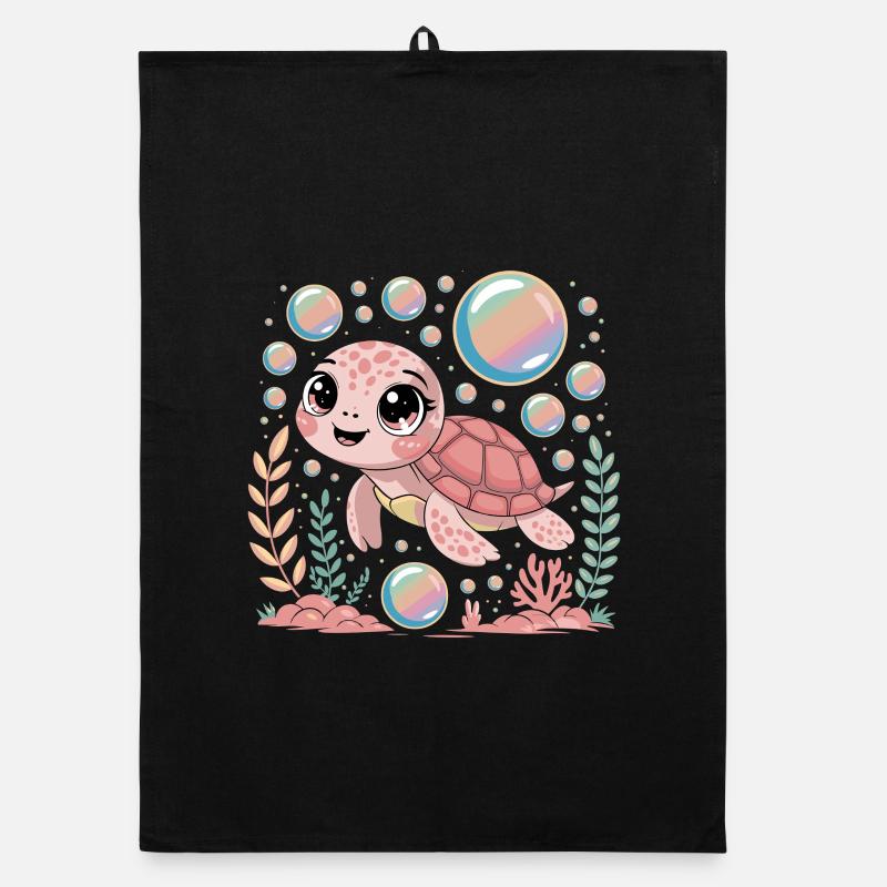 Petit tortue de mer mignon sous l’eau avec - Torchon bio - noir