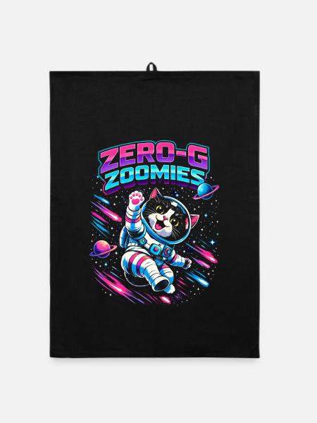 Null-G Zoomies | Astro Katze Weltraum Humor - Organic Geschirrtuch - Schwarz - Vorne