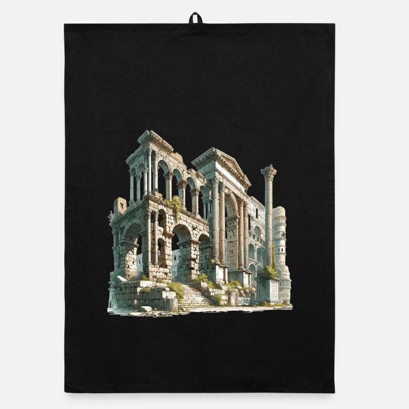 Ancient Ruins Architecture Illustration Organic dish towel