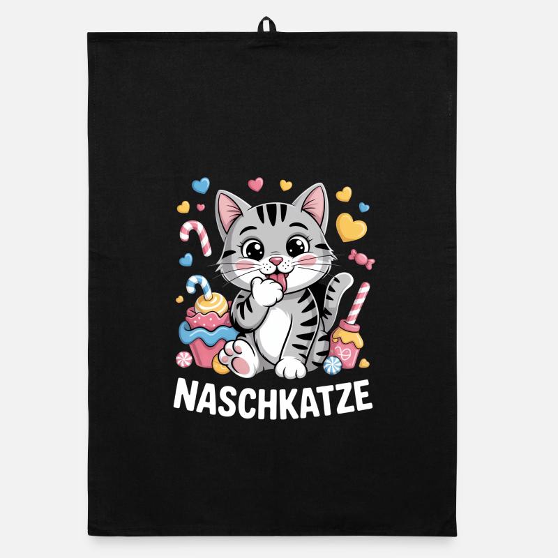Sweet Tooth Cute Cartoon Cat With Candy Organic dish towel