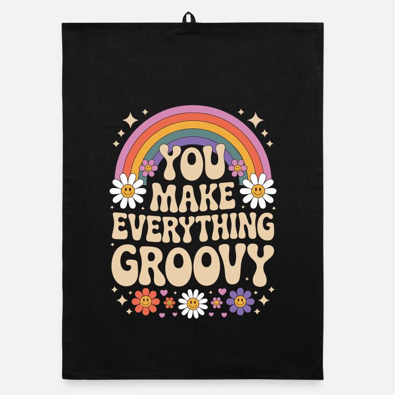 You Make Everything Groovy - Retro Rainbow Organic Geschirrtuch