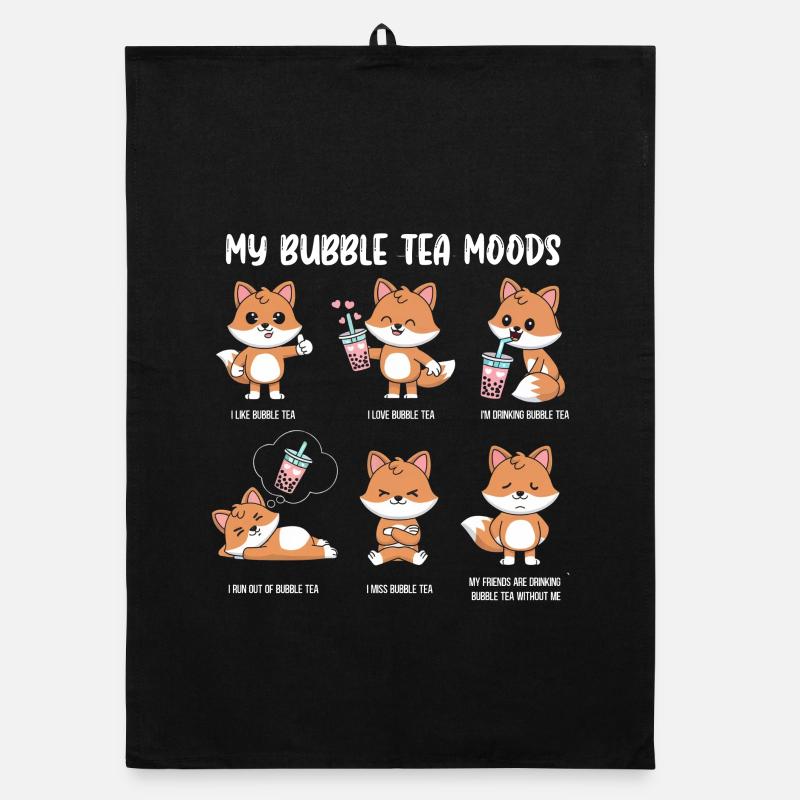 Fuchs Bubble Tea Meme - Organic Geschirrtuch - Schwarz